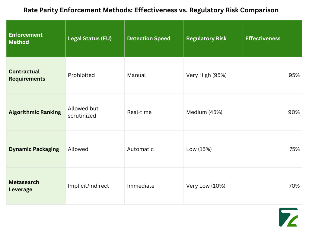 Rate Parity Enforcement Methods Effectiveness vs. Regulatory Risk Comparison-Zeal Connect